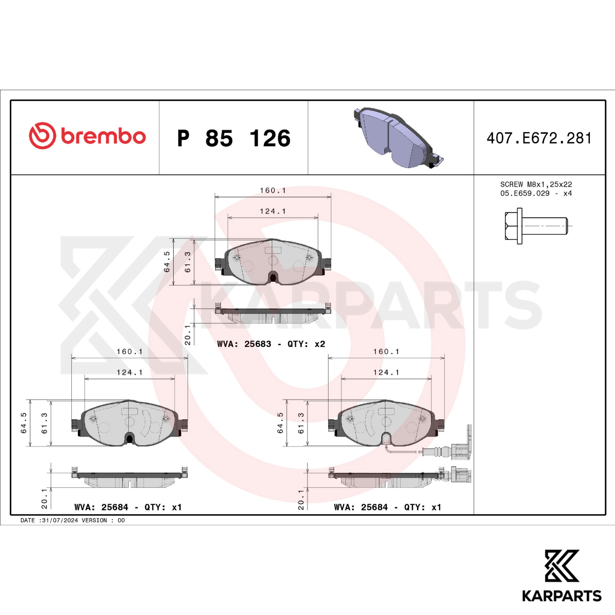 P 85 126 BREMBO Prime 25683 Remblokken Incl. slijtage waarschuwingscontact 25683, 25684 ❱❱❱ prijs en ervaring