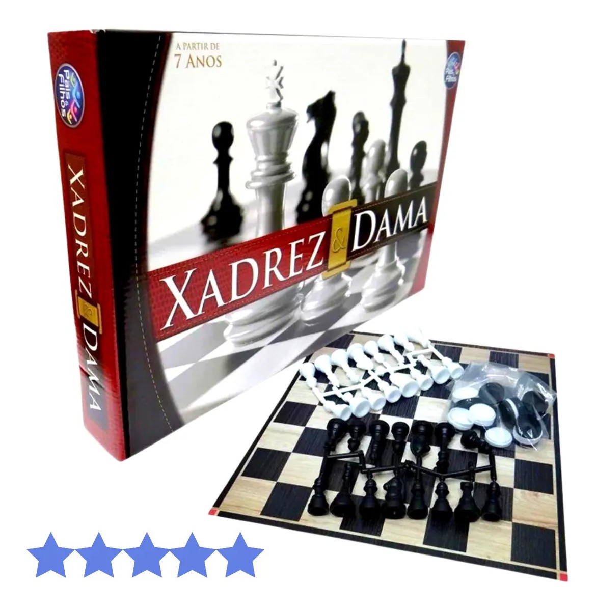 Jogo Xadrez e Dama de Mesa Combo 2 em 1 Tabuleiro Barato Kit - Erafull