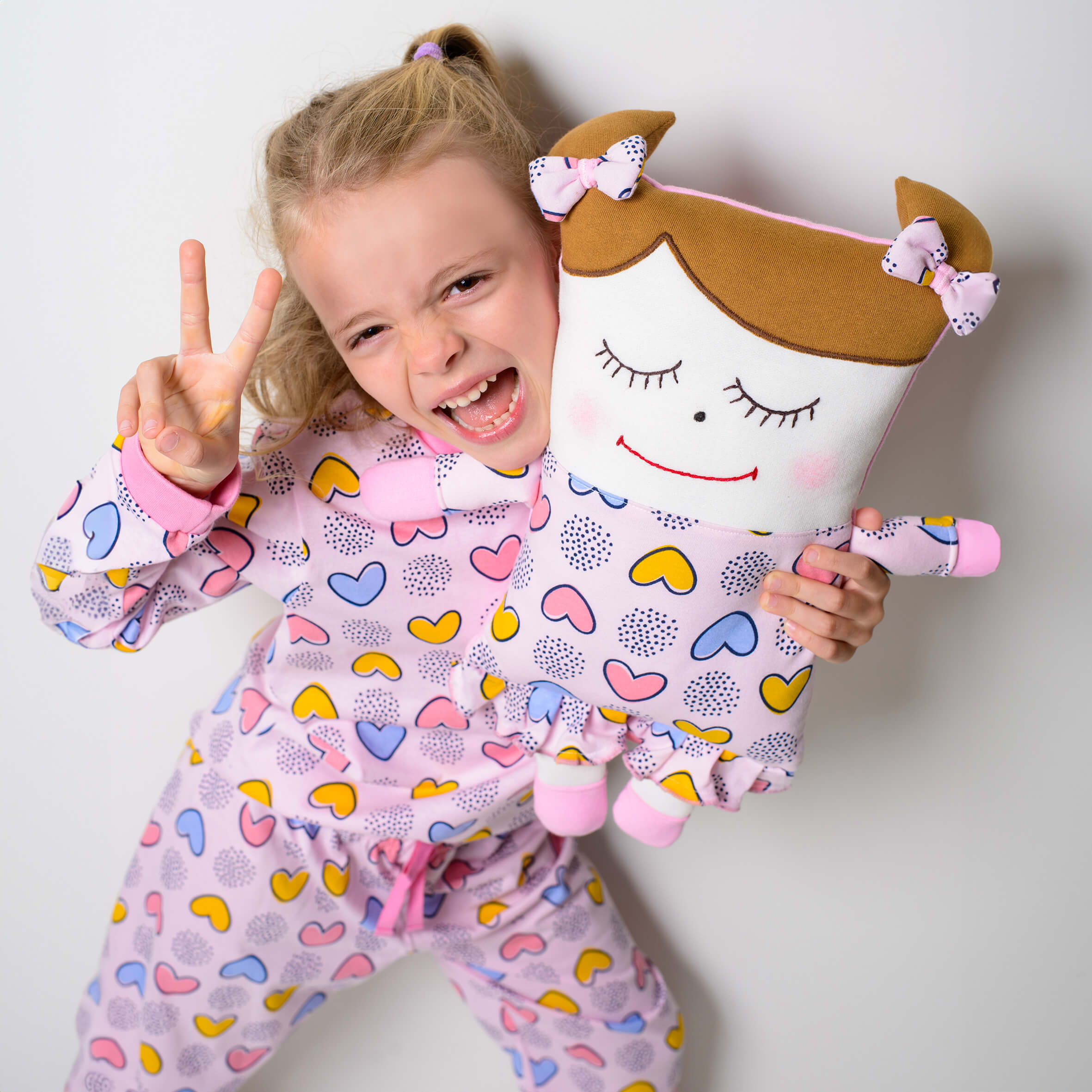 Kit Pijama Infantil Feminino Algodão Corações Com Naninha - Happy Nap -  Pijamas Infantil