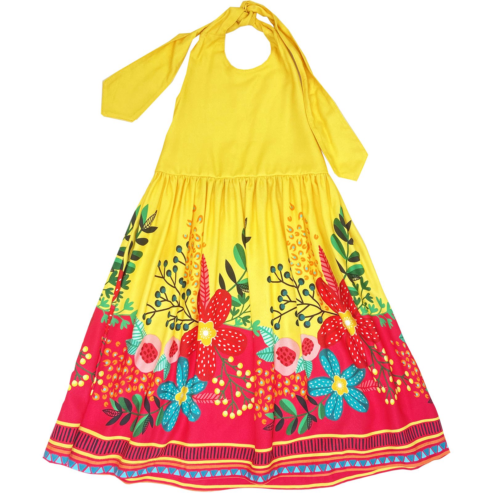 Vestido de verão para meninas frente única decote floral verão