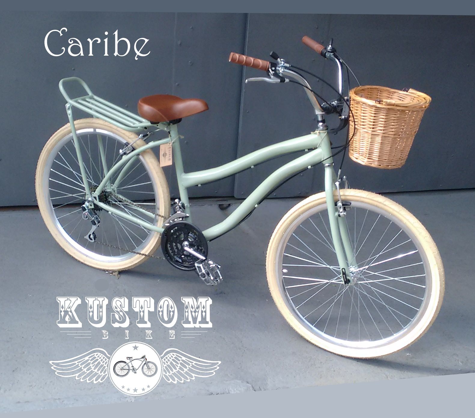 Bicicleta Vintage Verde Caribe - Cesta Vime Banco Couro 18 Marchas - Kustom  Bike - Bicicletas com Personalidade