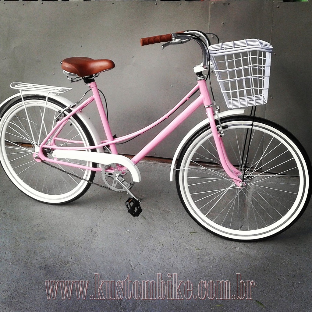 Bicicleta Feminina Retrô - Vintage Antiga - Aro 26 Caiçara Rosa Cestinha  Cesta - Kustom Bike - Bicicletas com Personalidade