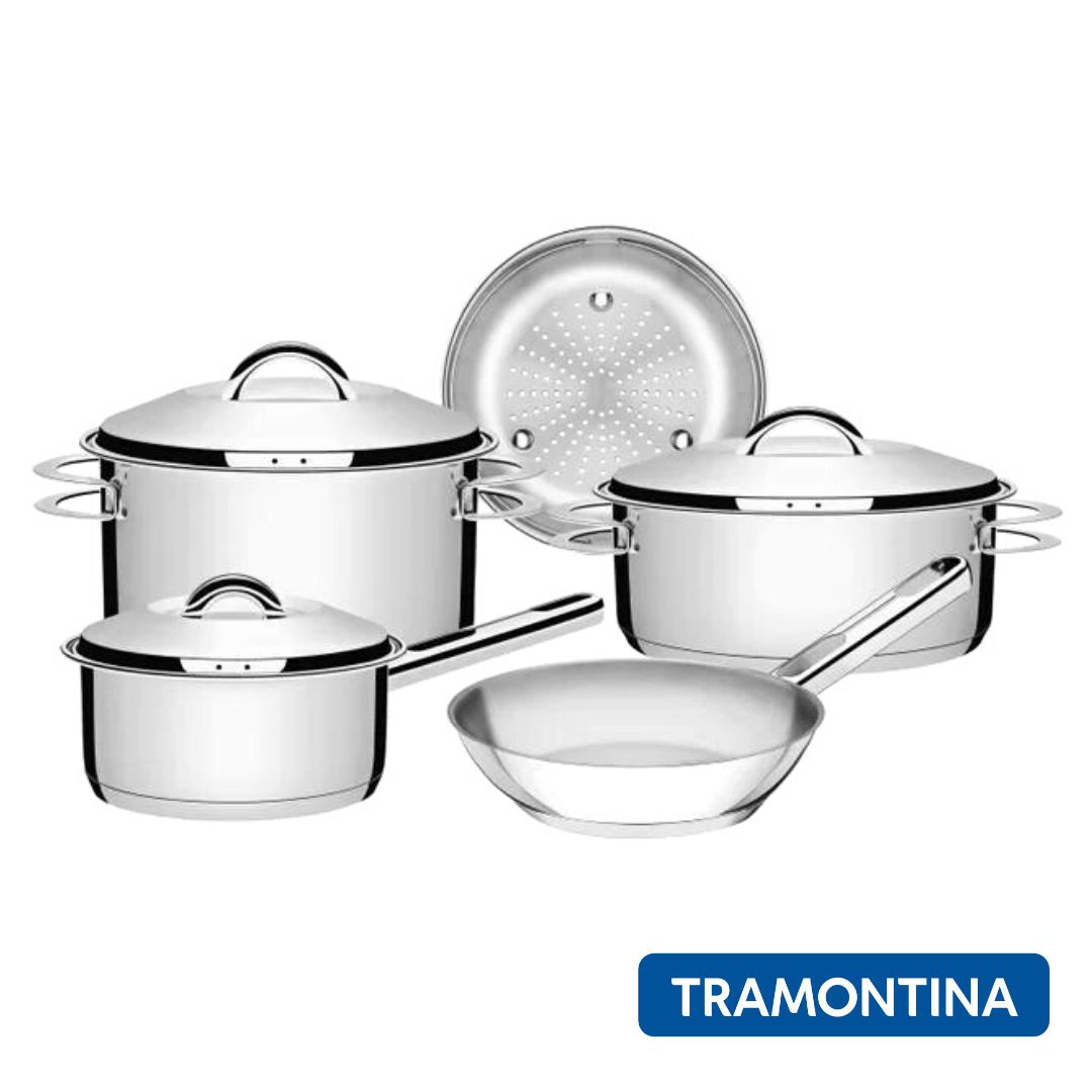 Jogo de Panelas Tramontina Aço Inox Fundo Triplo Cooktop Fogão Indução ...