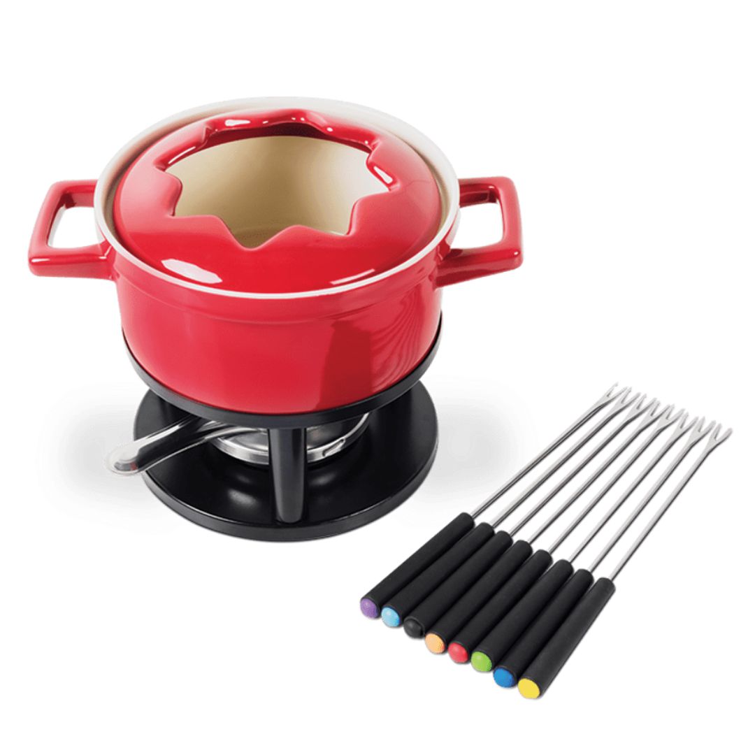 Panela Aparelho Kit de Fondue Completo em Cerâmica 13 peças Vermelho ...