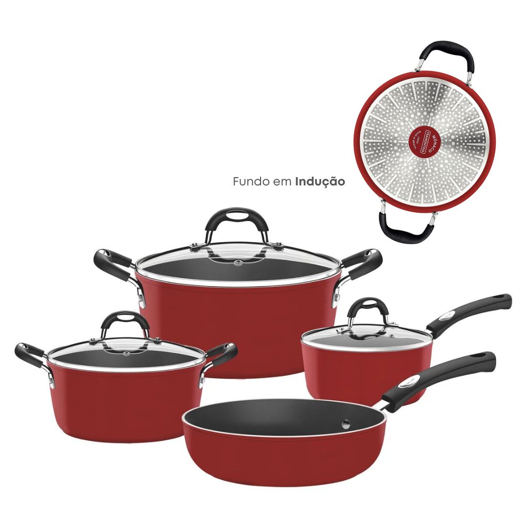 Jogo de Panelas Antiaderente Tramontina Cooktop Fogão Indução Conjunto  Monaco Kit 4 Peças - Magazine Gerais