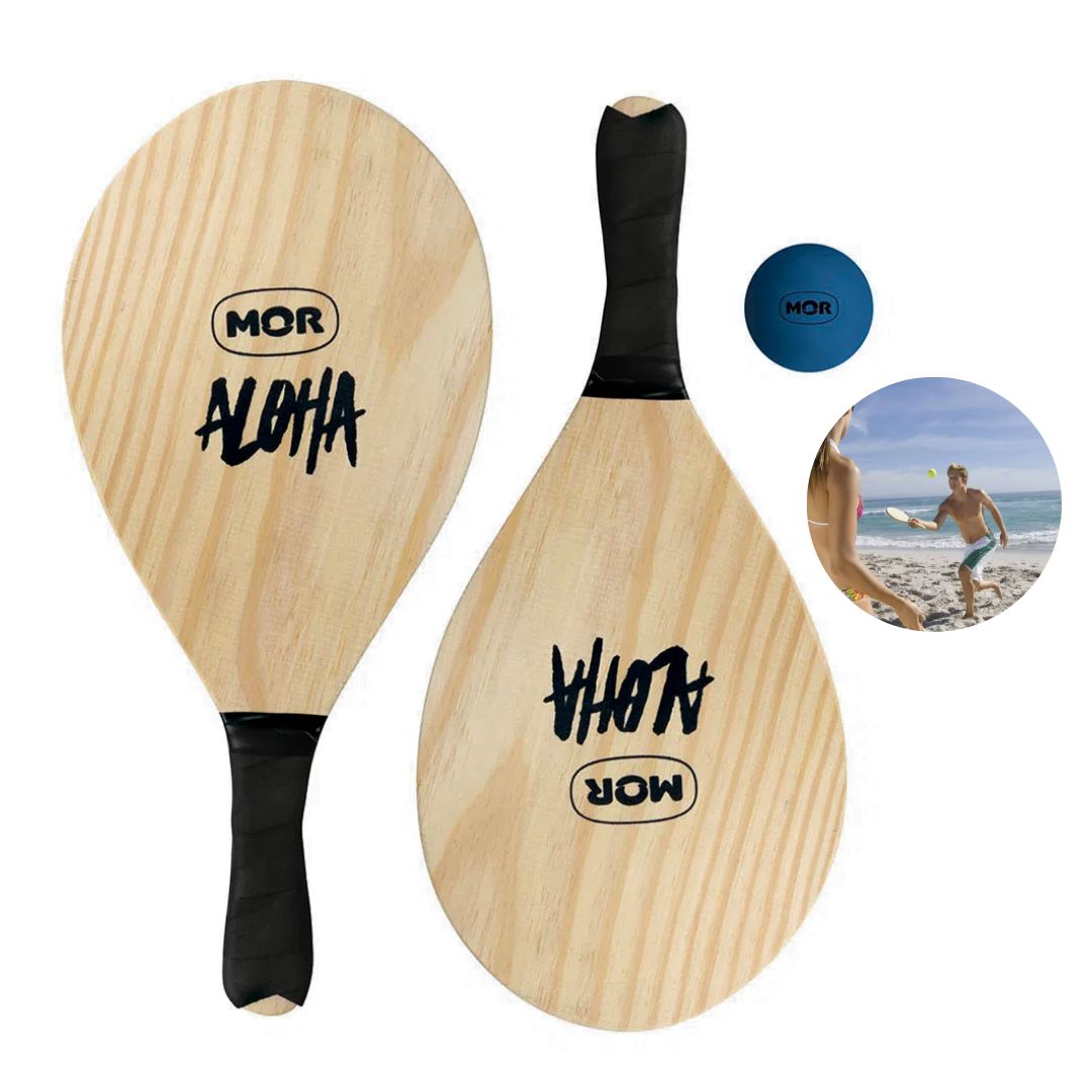 Frescobol Jogo Praia Kit Raquete Tênis Bola e Raquetes Bolas Borracha  Bolinha Madeira N3 Beach Brinquedo Aloha
