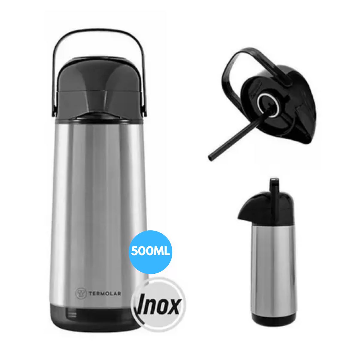 Garrafa Térmica Café Termolar 500ml Lúmina Bomba de Pressão de Vidro ...