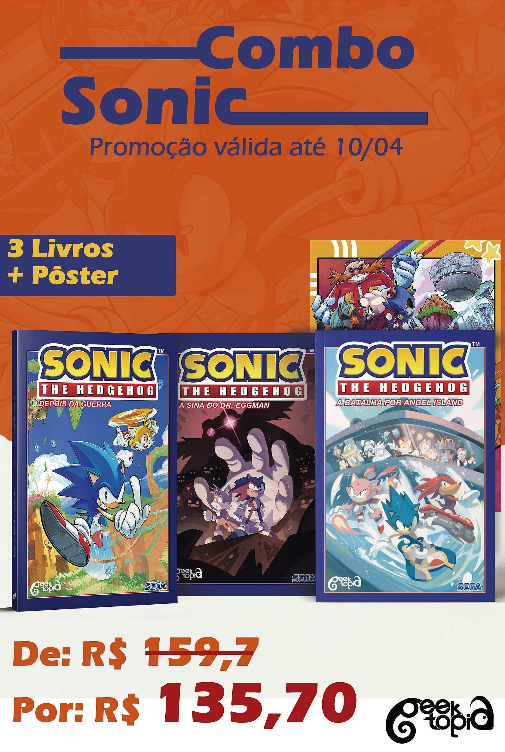 COMBO SONIC THE HEDGEHOG - VOLUMES 09 E 10 + POSTÊR E MARCADORES +