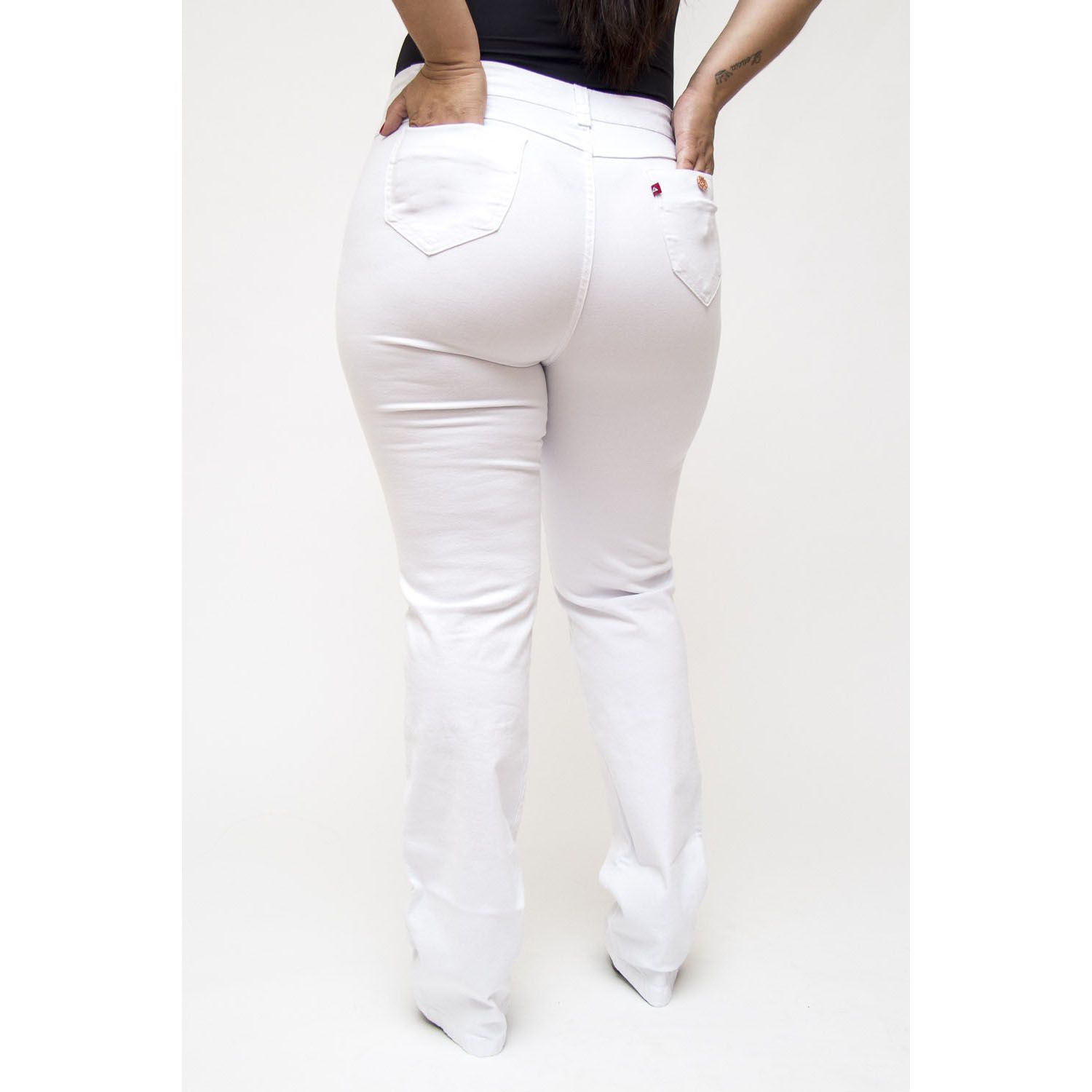 Calça Branca Capri Plus Size Jeans Feminina Cintura Alta Lycra