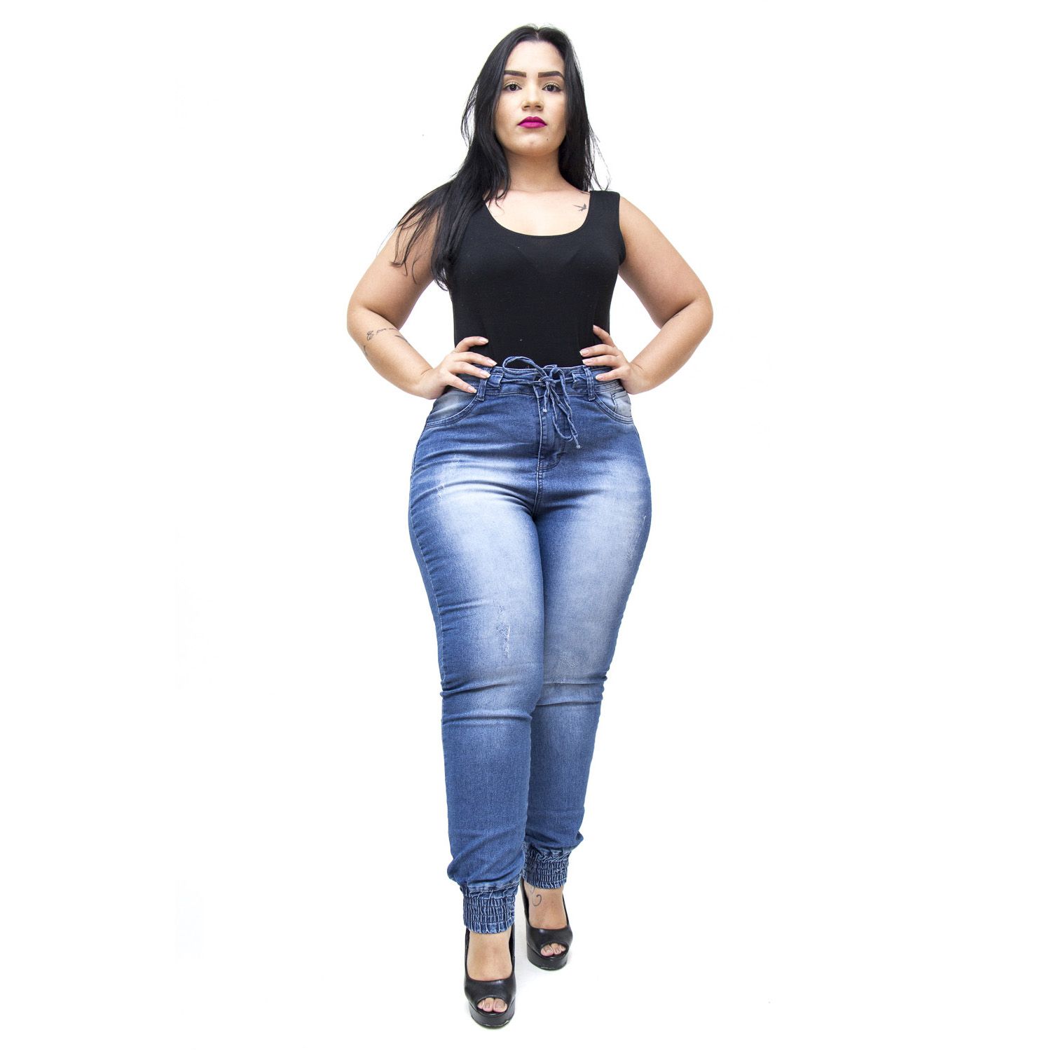 Calça Jeans Feminina Plus Size Meitrix Azul com Elástico Cintura Alta -  Compre Agora - Ane Jeans - 11 Anos