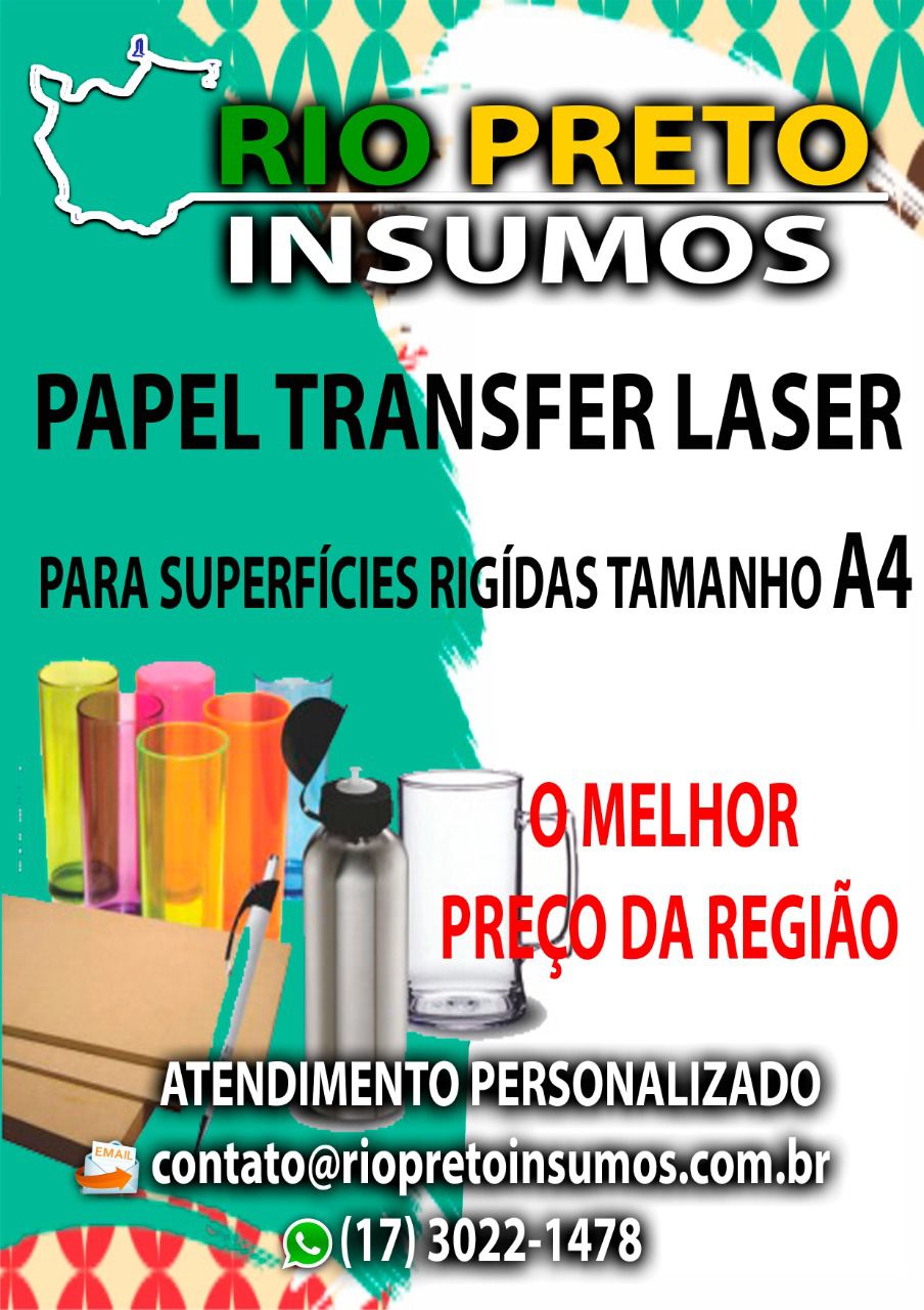 PAPEL TRANSFER LASER RÍGIDO A4 (100) FOLHAS - RIO PRETO INSUMOS