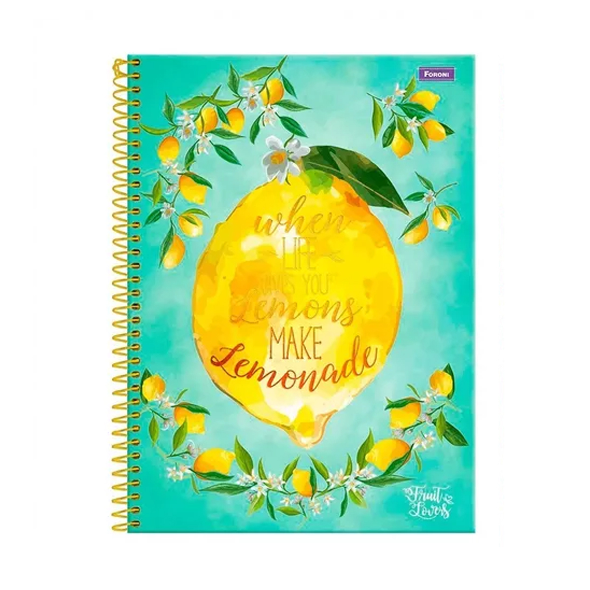 Kit 4 Cadernos Foroni Fruit Lovers 96 Fls 1 mat Espiral Sortida