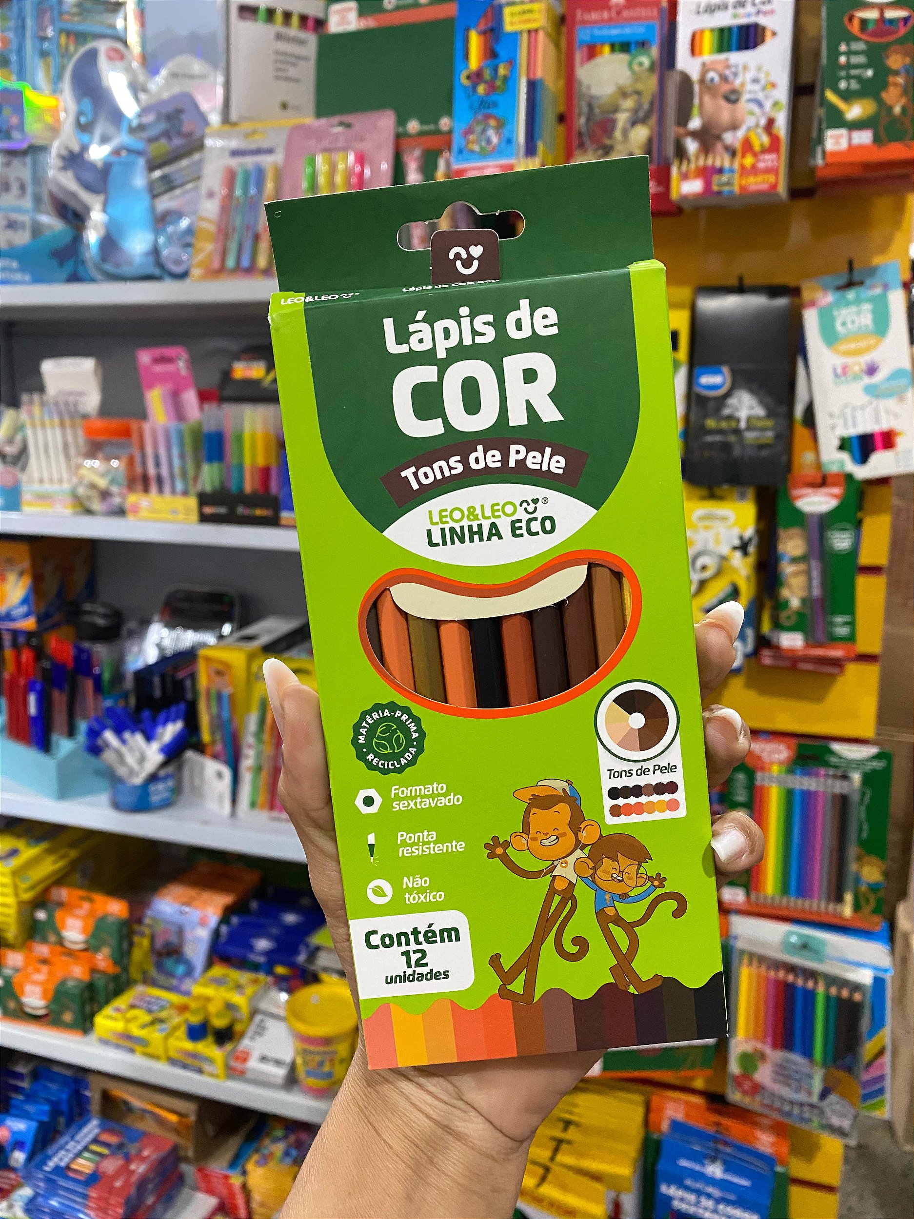 Lápis De Cor 12 Cores Tons de Pele Leo & Leo Sextavado Linha Eco