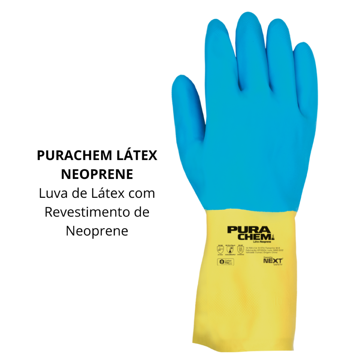 KIT C/ 4 LUVAS LATEX REVEST. NEOPRENE PURACHEM CA.51173 - NEXT