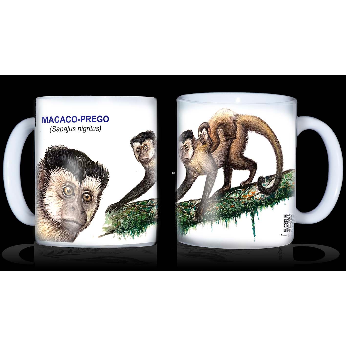 Caneca Cerâmica Branca com Rosa Macaco Chimpanze Fashion Com Laco Na Cabeca