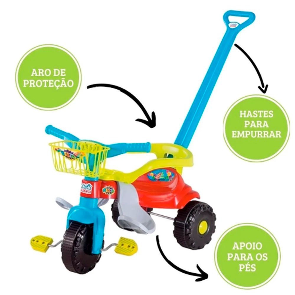 Motoca Triciclo Tico-Tico Com Proteção e Cabo Meg - Magic Toys