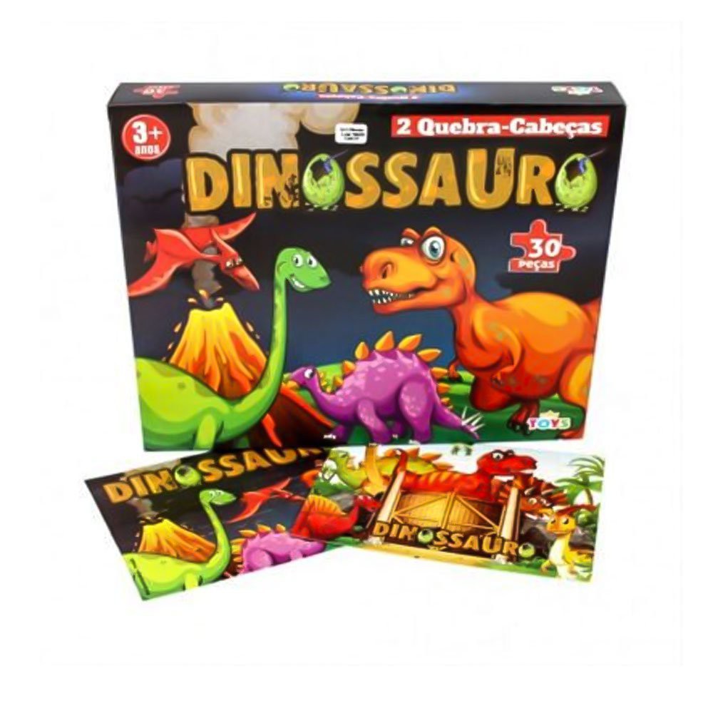 Brinquedo Kit com 02 Jogos Quebra Cabeça Dinossauro Infantil com