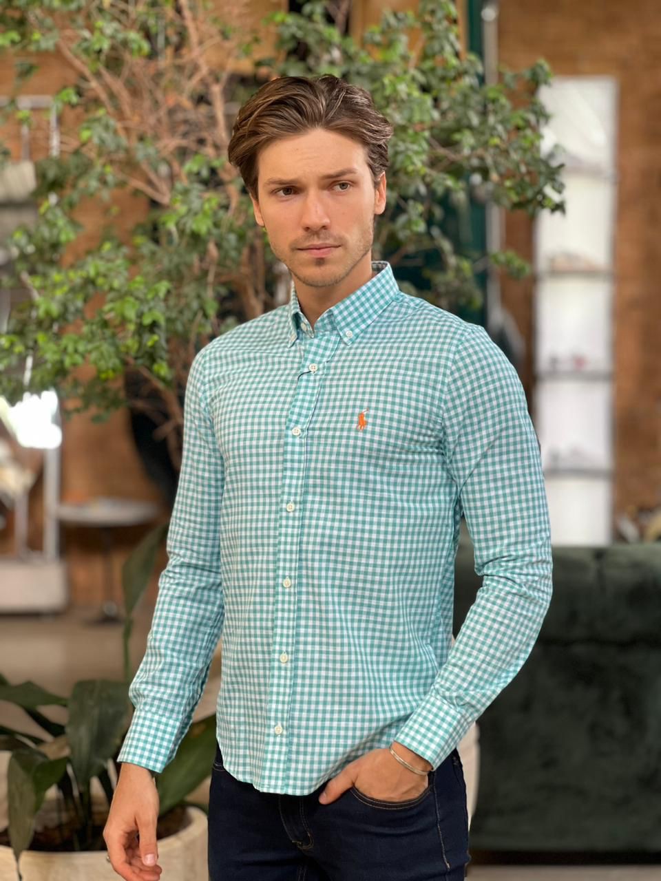 Camisa Xadrez R.L Verde Água e Branco - New Man Store | Moda Masculina