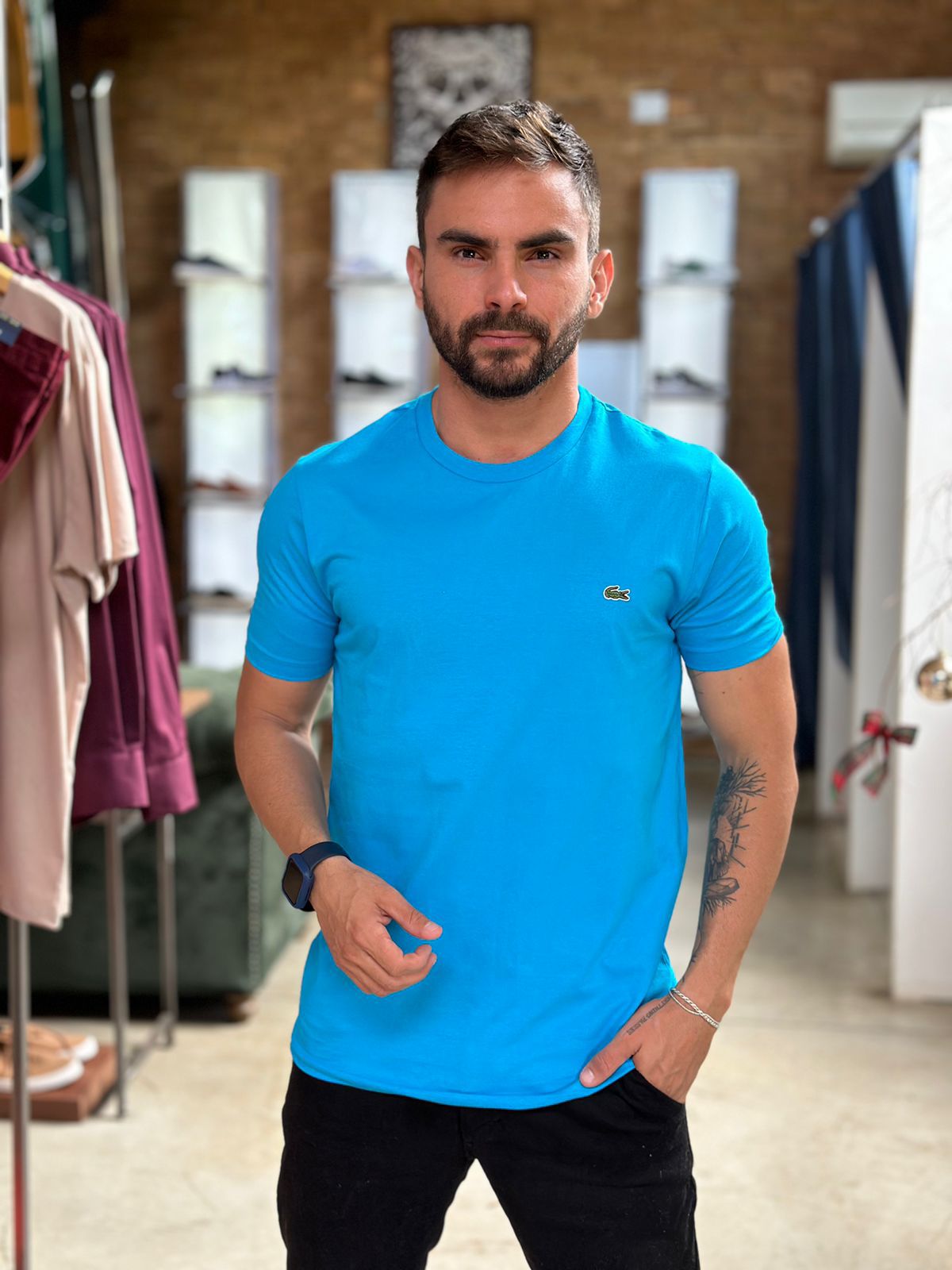 Camiseta Lacoste Azul Turquesa Basica - New Man Store | Moda Masculina