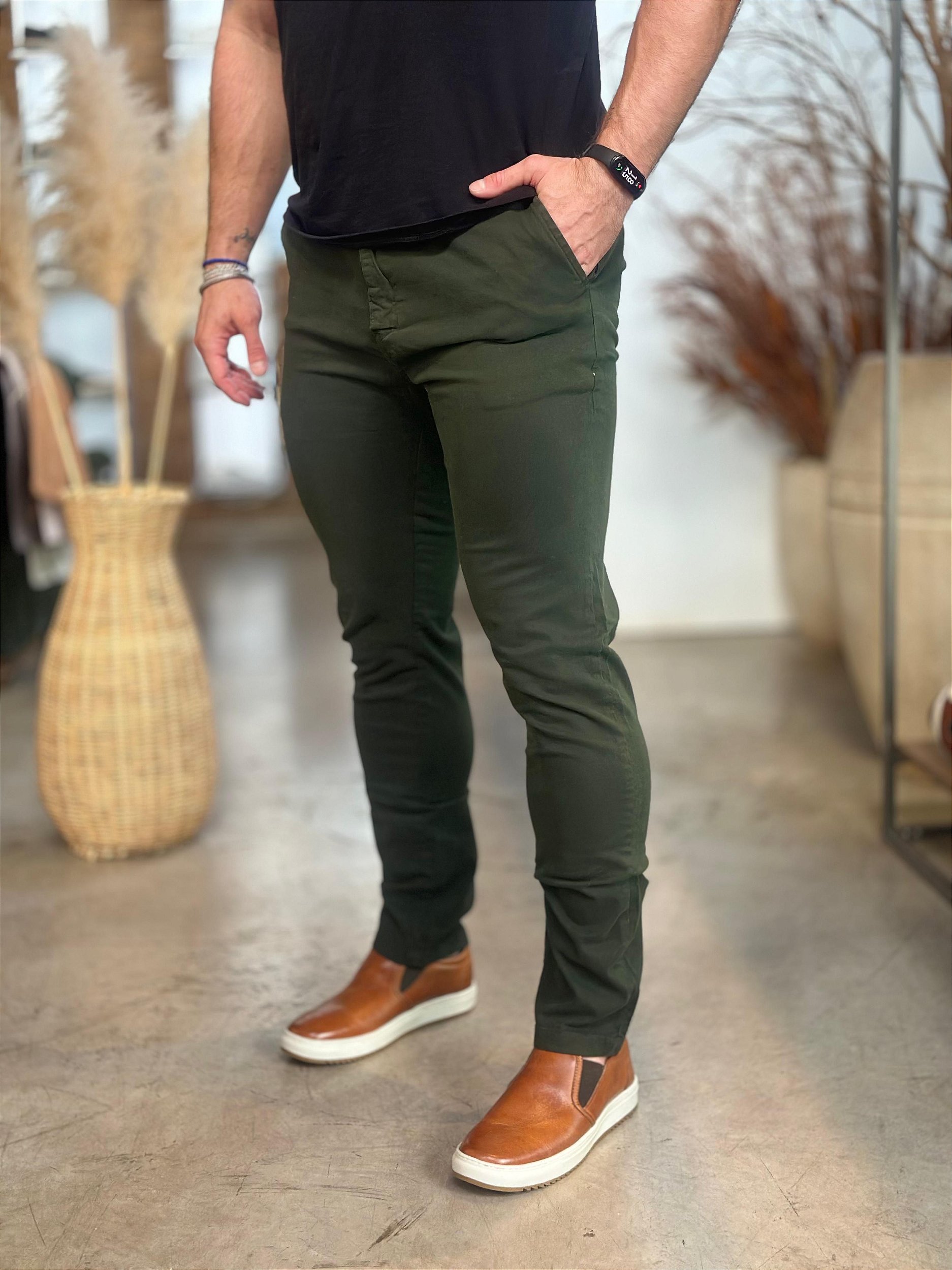 Calça Ralph Lauren de Sarja Chino Stretch Slim Fit Red Icon Verde