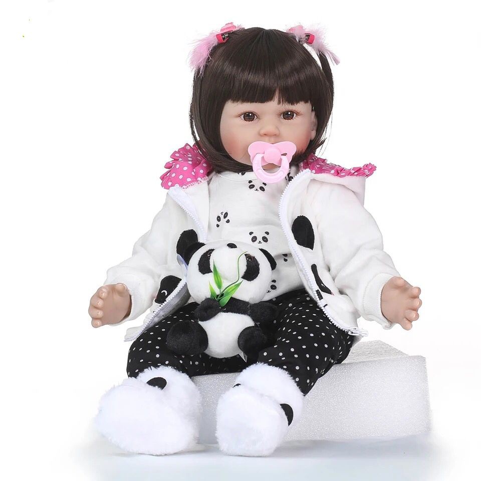 Boneca Bebe Reborn Malkitoys Silicone Karina Pandinha 55cm - Malki toys