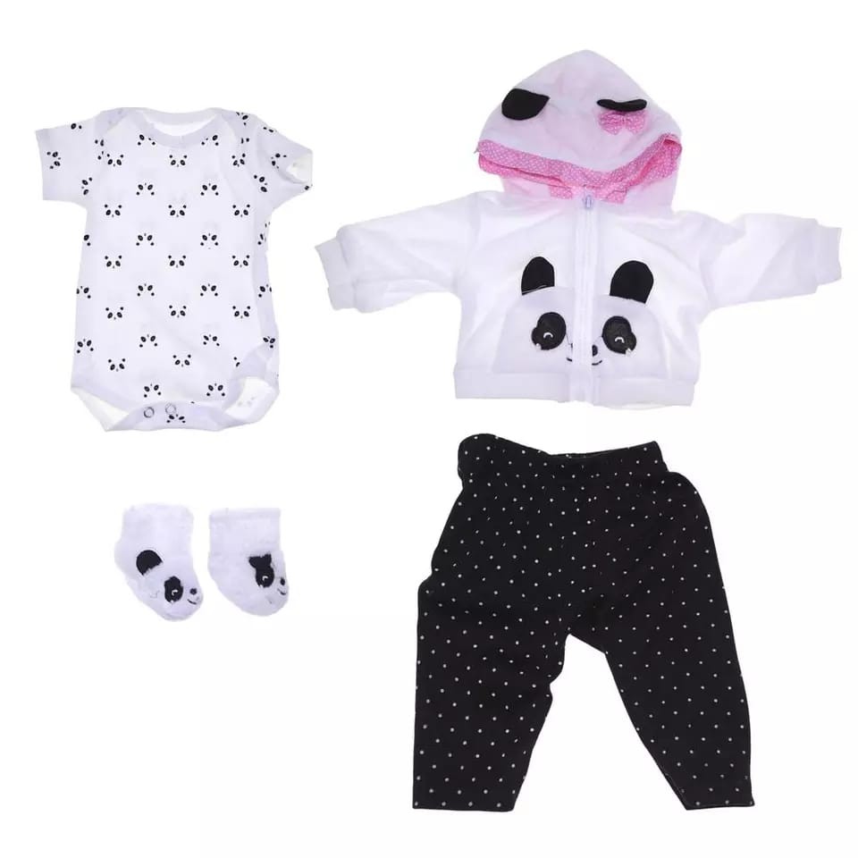 Roupa Para Boneca Bebê Reborn Com Casaco Panda 