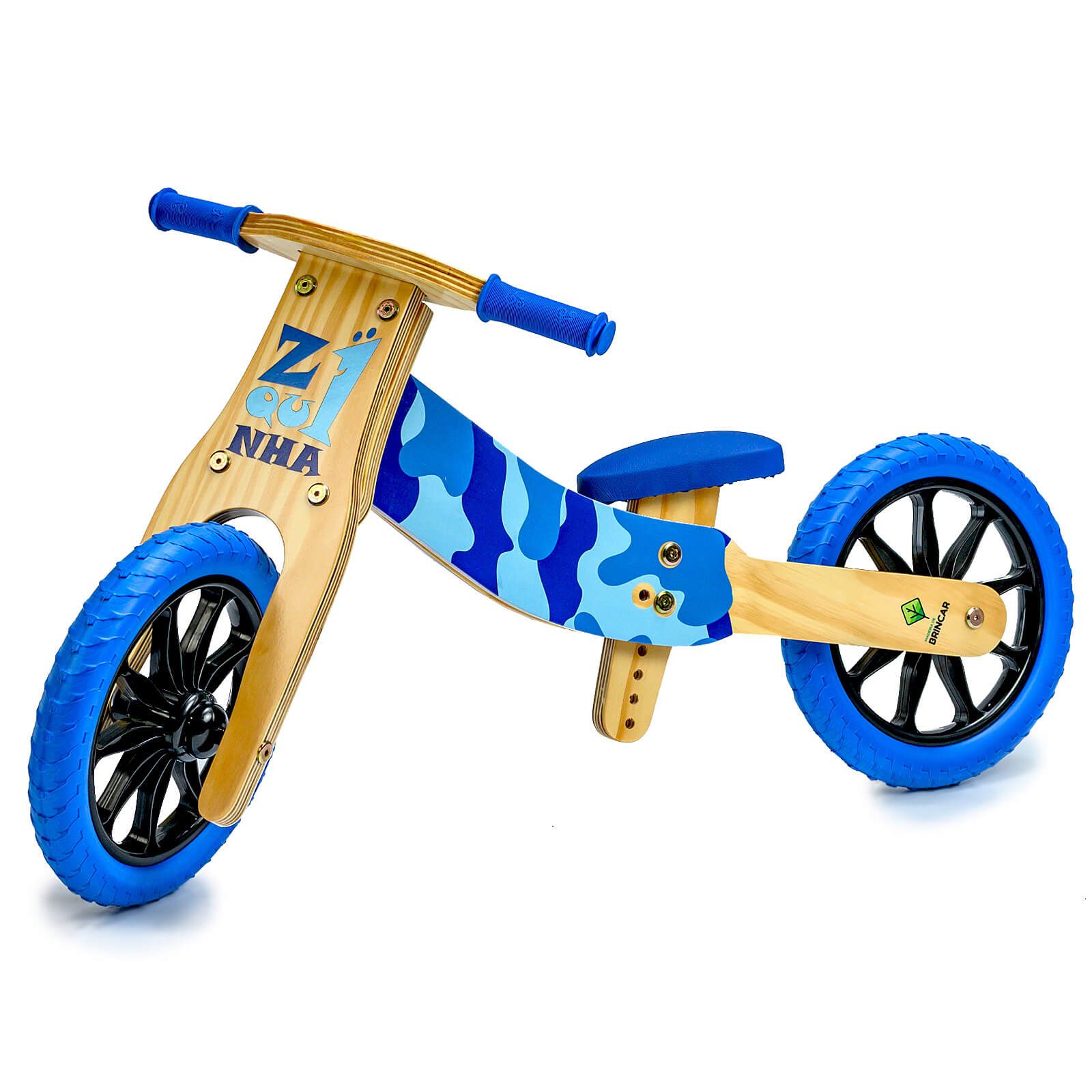 Bicicleta de Equilíbrio 2 em 1 Z1quinha Azul | Madeira de Brincar - Madeira  de Brincar