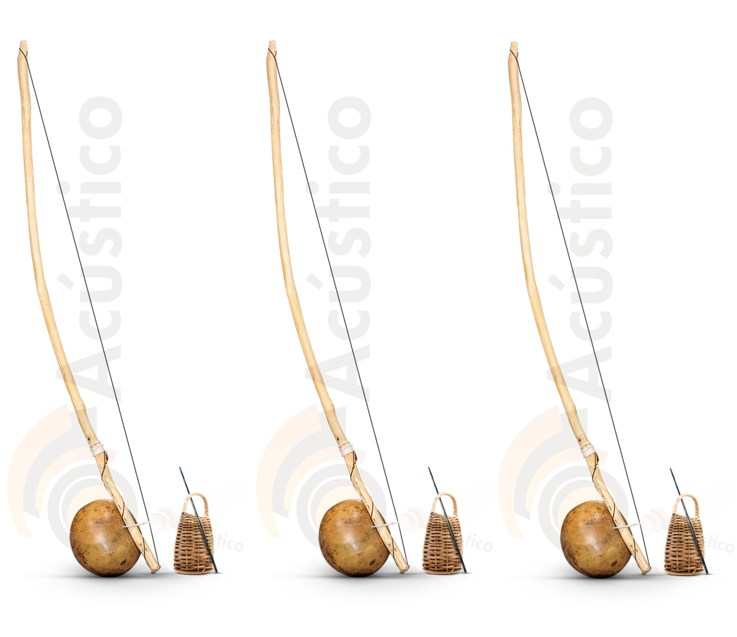 Kit Berimbau Biriba Original Cabaça Viola Média Gunga 3 un