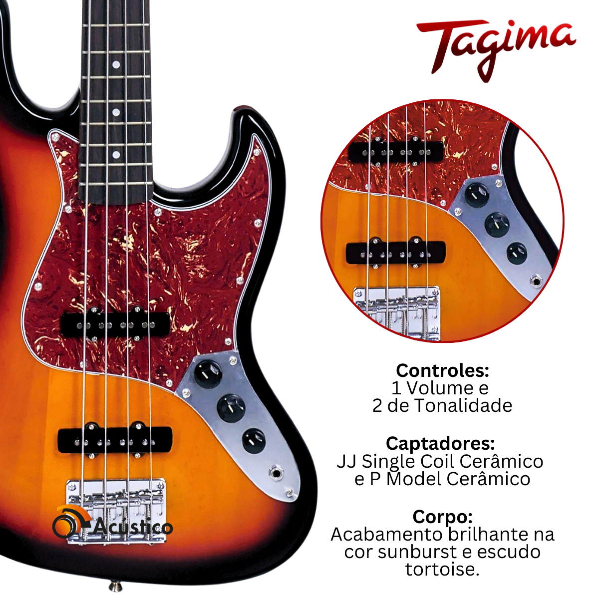 Baixo 4 Cordas Tagima Jazz Bass TW-73 Sunburst Tortoise - O