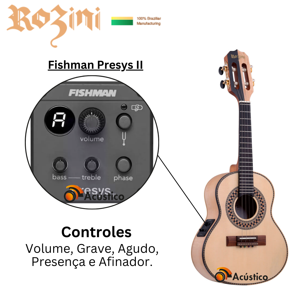 Kit Cavaco Rozini Rc17 Show Elétrico Fishman Maciço Com Capa - O