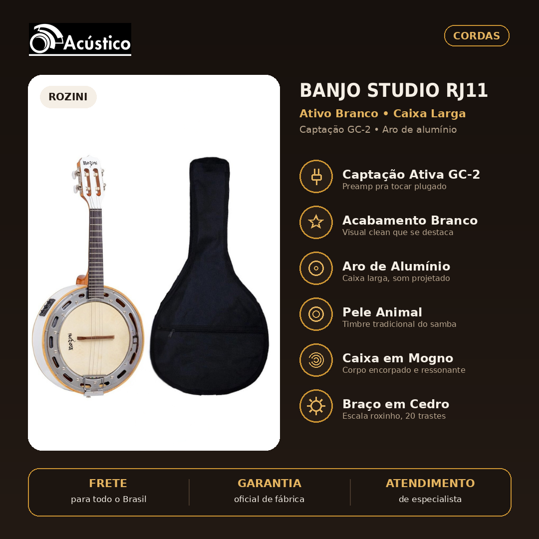 Kit Banjo Elétrico Rozini RJ11 Color Caixa Larga Branco | O