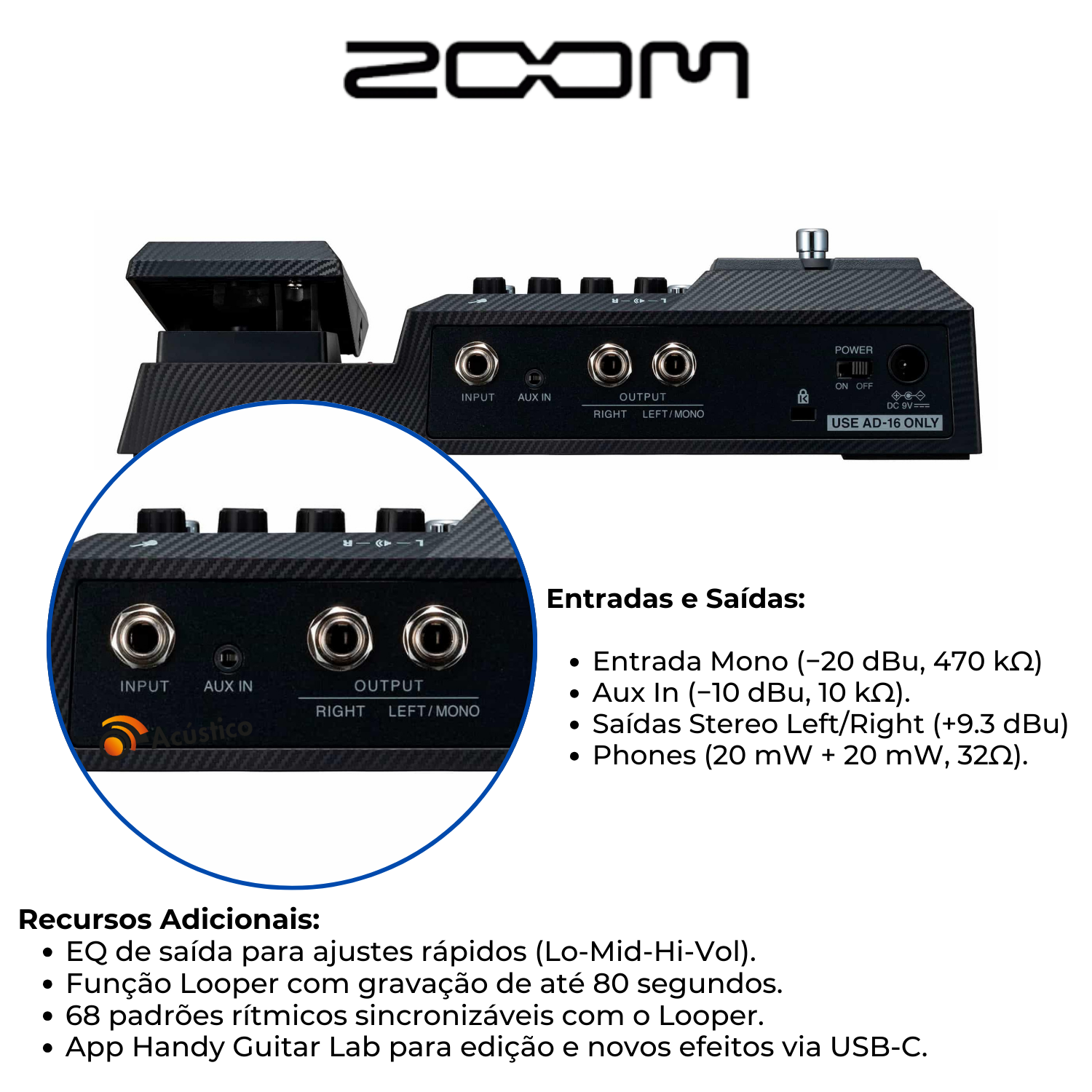 Pedaleira Zoom G2X Four Com Modulo de Efeitos Para Guitarra - O