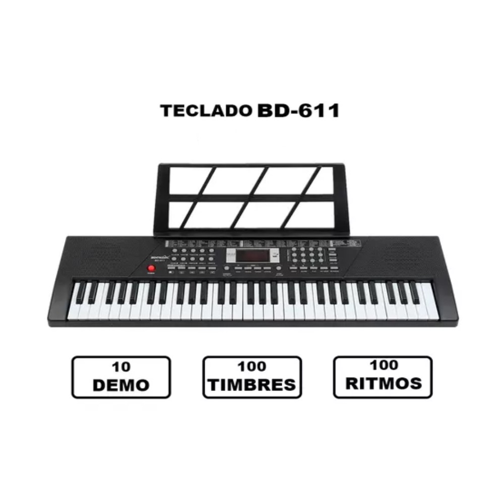 Teclado Musical Infantil 61 Teclas Piano Eletrônico BD-611 - O