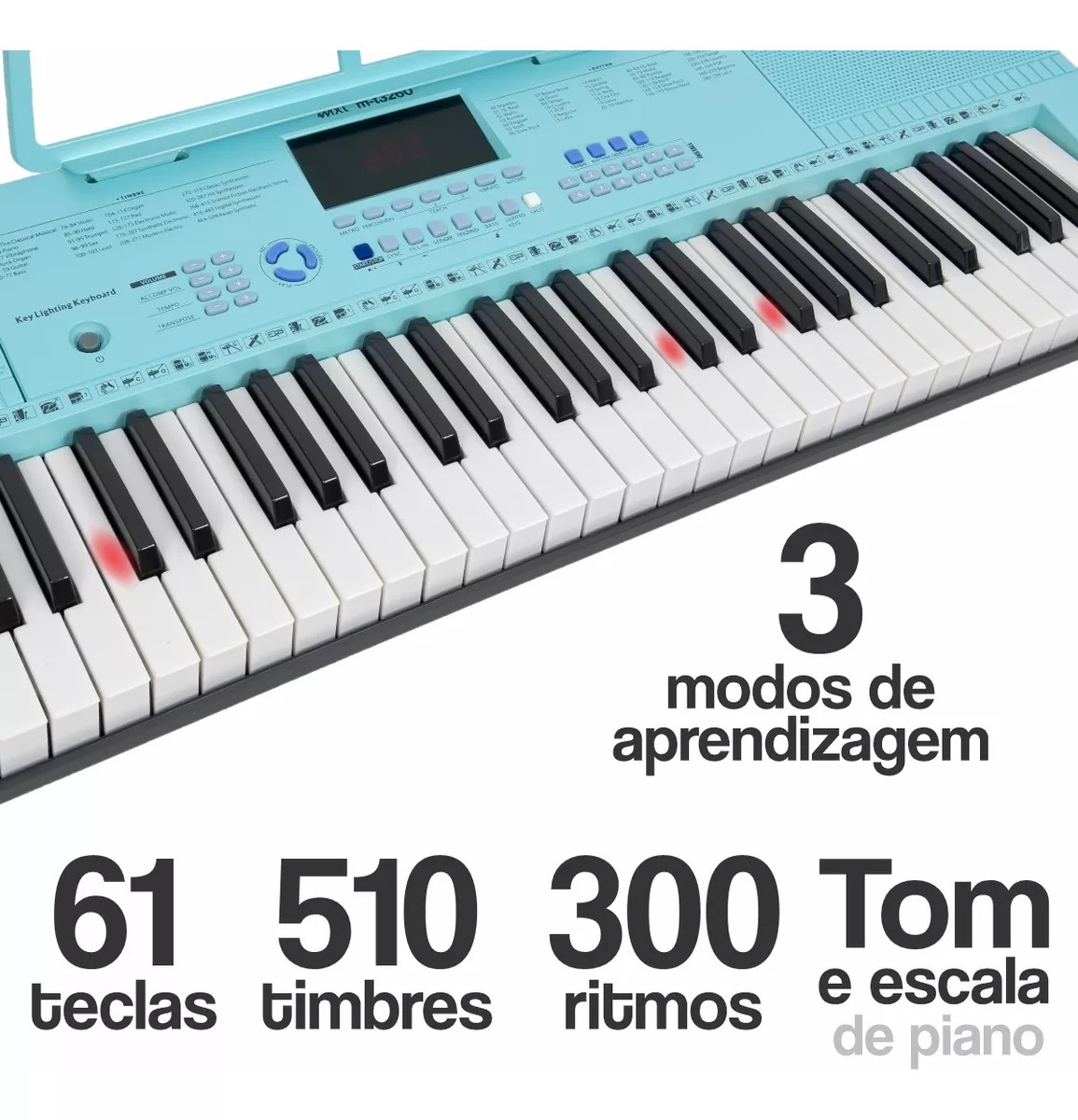 Teclado Musical Iniciante 510 Timbres Key Light MXT M-T3260 - O