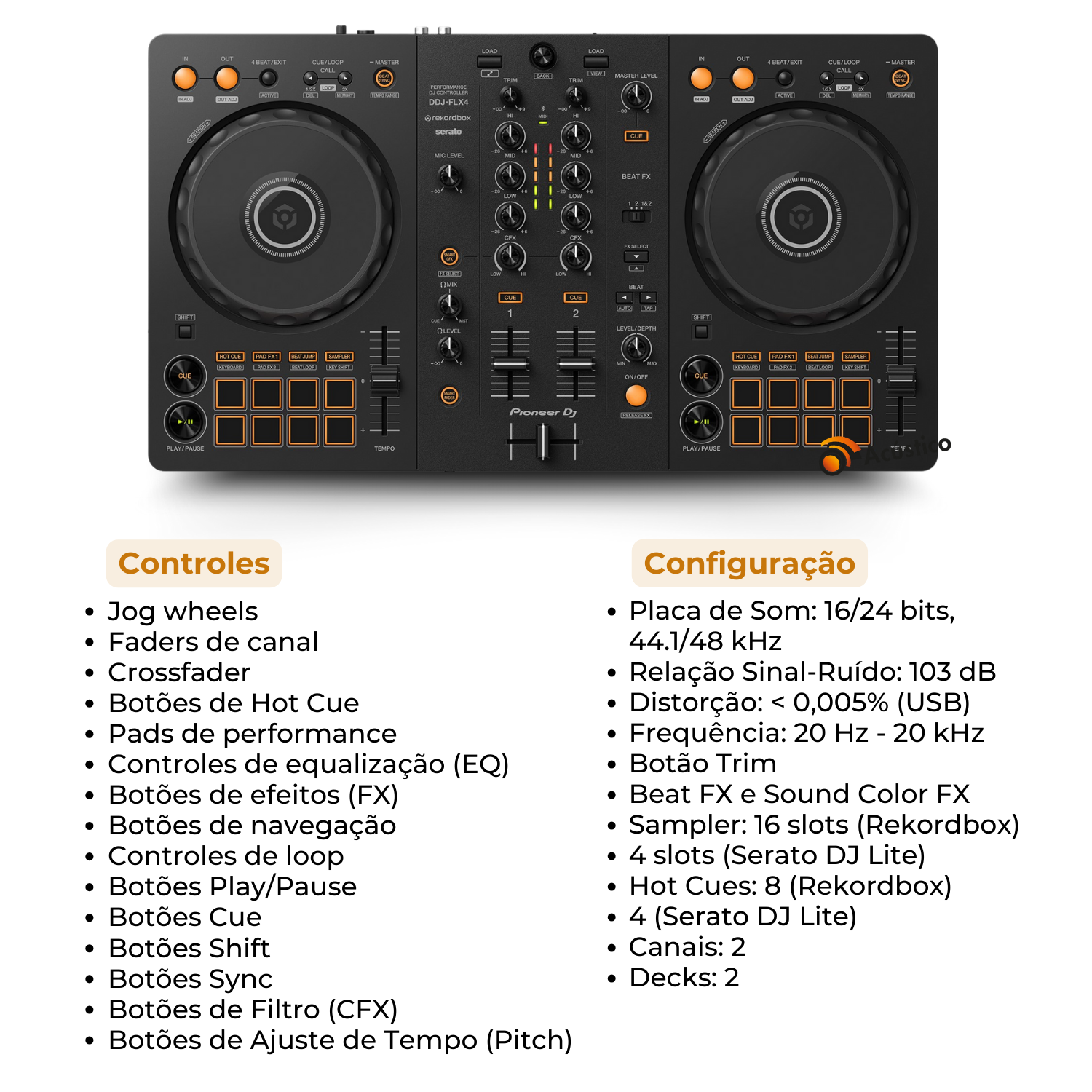 Mesa Controladora Pioneer DDJ-FLX4 Preto - O Acústico - Referência
