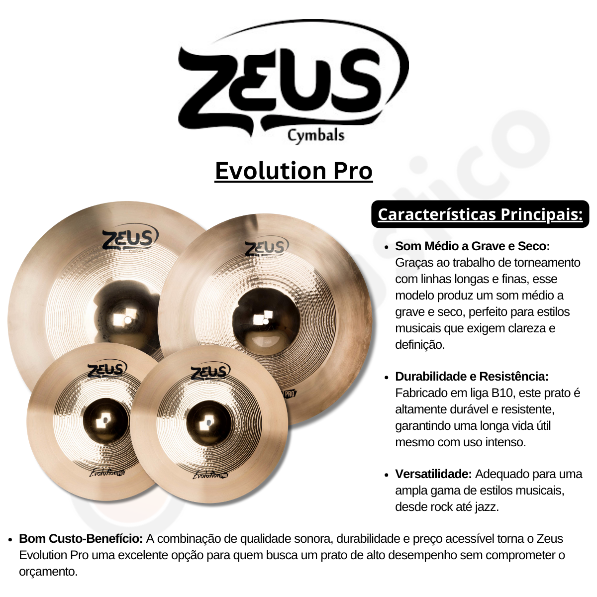Kit Prato De Bateria Zeus Evolution Pro Ride Crash E Hi-Hat - O