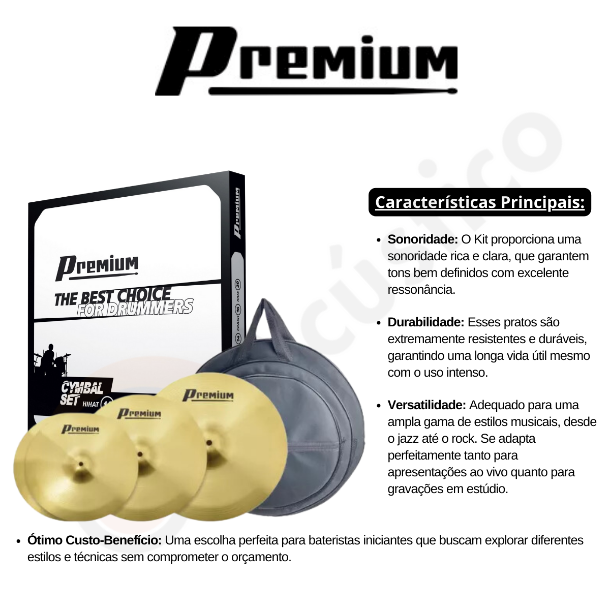 Kit Pratos De Bateria Premium By Zeus 14/16/20 Com Bag Luxo - O