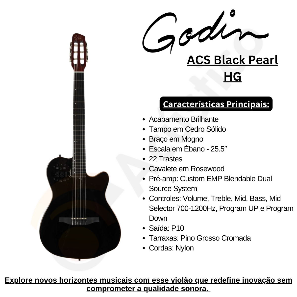 ギター Godin ACS Duet Nylon BLACK Violão Eletro-Acústico Godin Multiac Nylon ACS Cedar Black Pearl