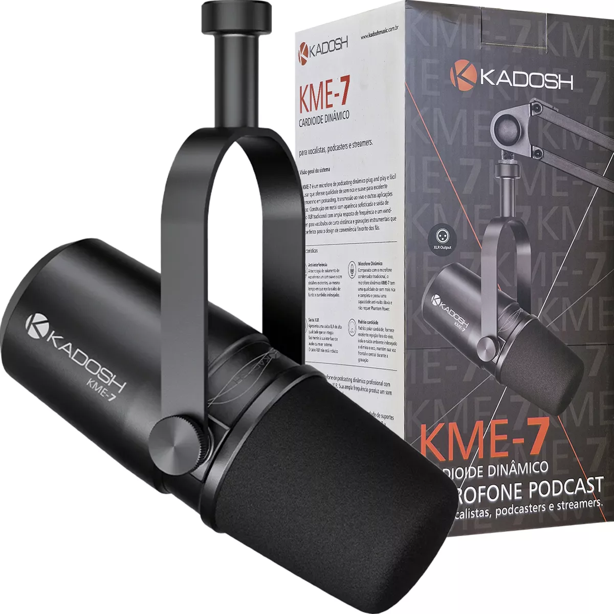 Microfone Para Podcast Dinâmico Cardióide Kadosh KME7 - O Acústico
