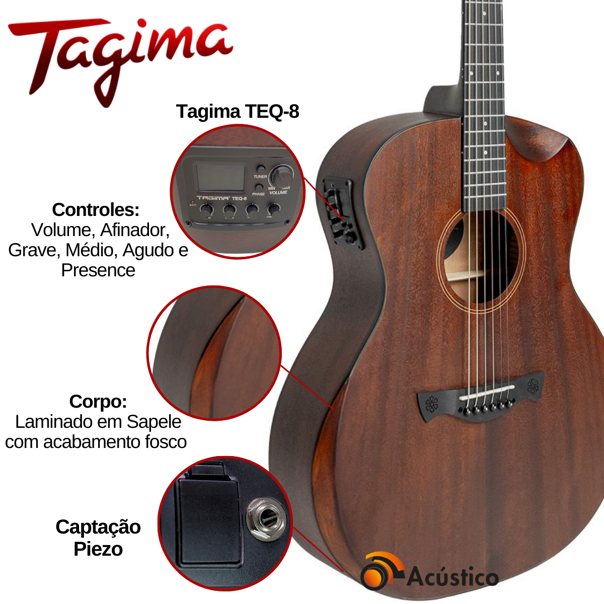 Kit Violão Tagima Detroit Grand Auditorium TEQ-8 Completo - O Acústico ...