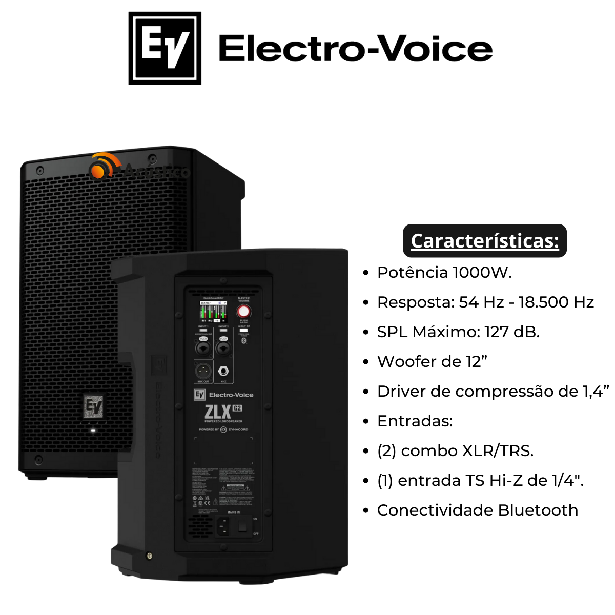 Caixa Ativa Bluetooth Electro-Voice ZLX-12P 1000W + Suporte - O