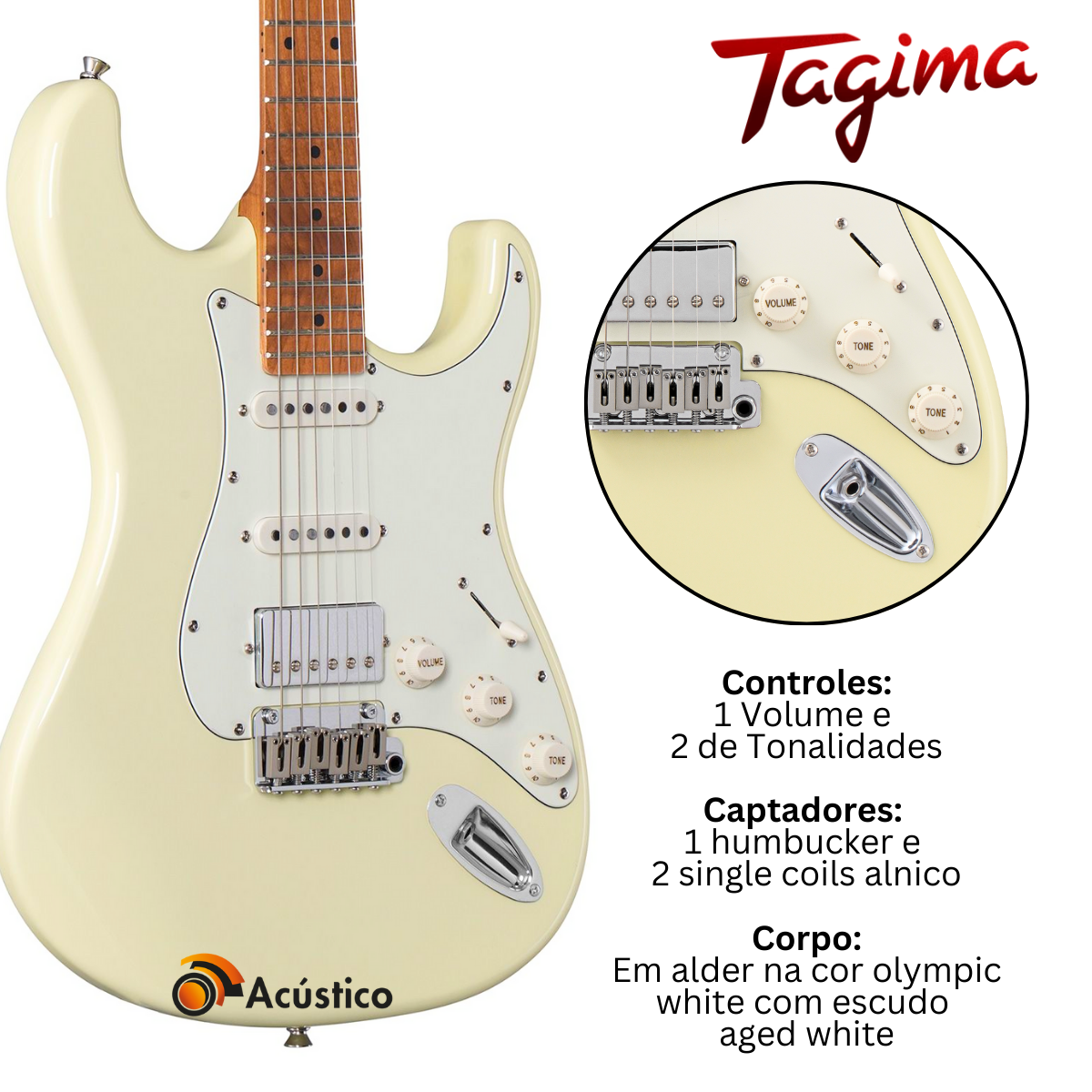 Guitarra Stratocaster Tagima T-640 Super Olympic White Maple - O ...