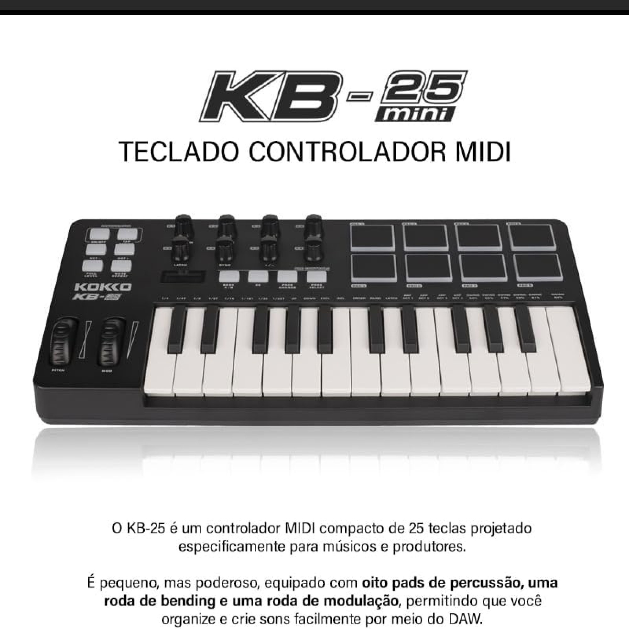 Teclado Controlador MIDI Kokko Beat Maker Machine 25 Teclas - O