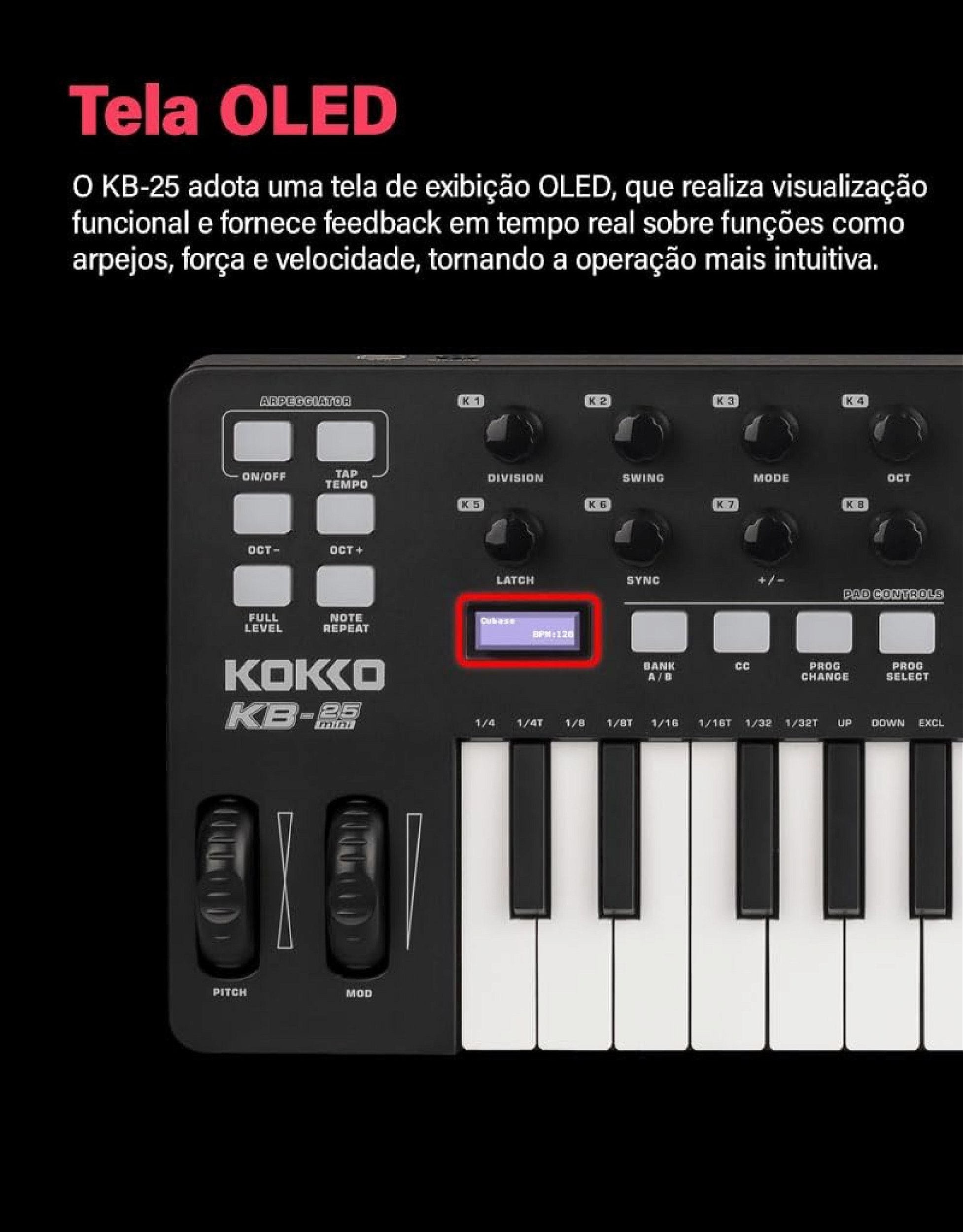 Teclado Controlador MIDI Kokko Beat Maker Machine 25 Teclas - O