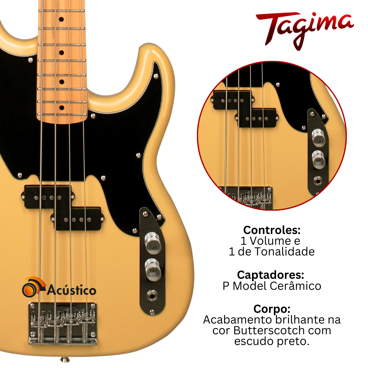 Contrabaixo 4 Cordas Tagima Precision Bass TW-66 Butterscotch - O