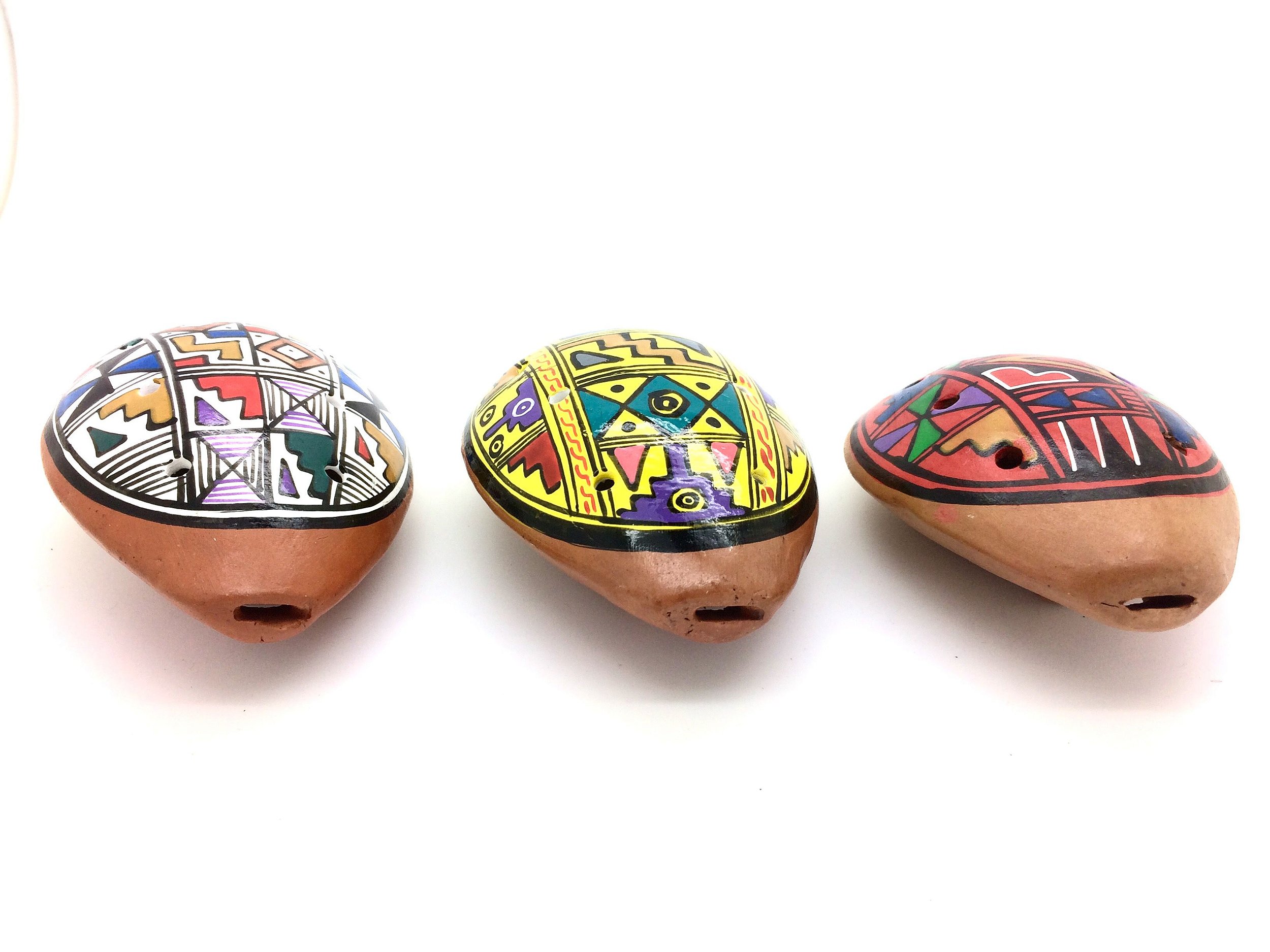 3 Ocarinas Peruana de Cerâmica Pintada a Mão Cores Sortidas O Acústico Referência em