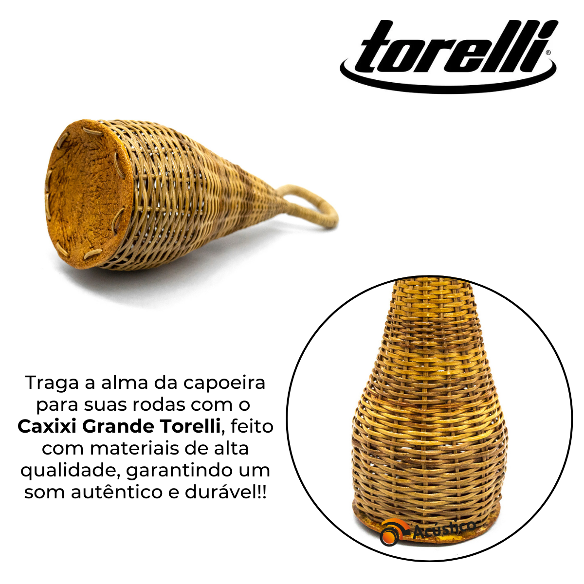 Caxixi Grande Torelli Palha Trançada Para Berimbau E