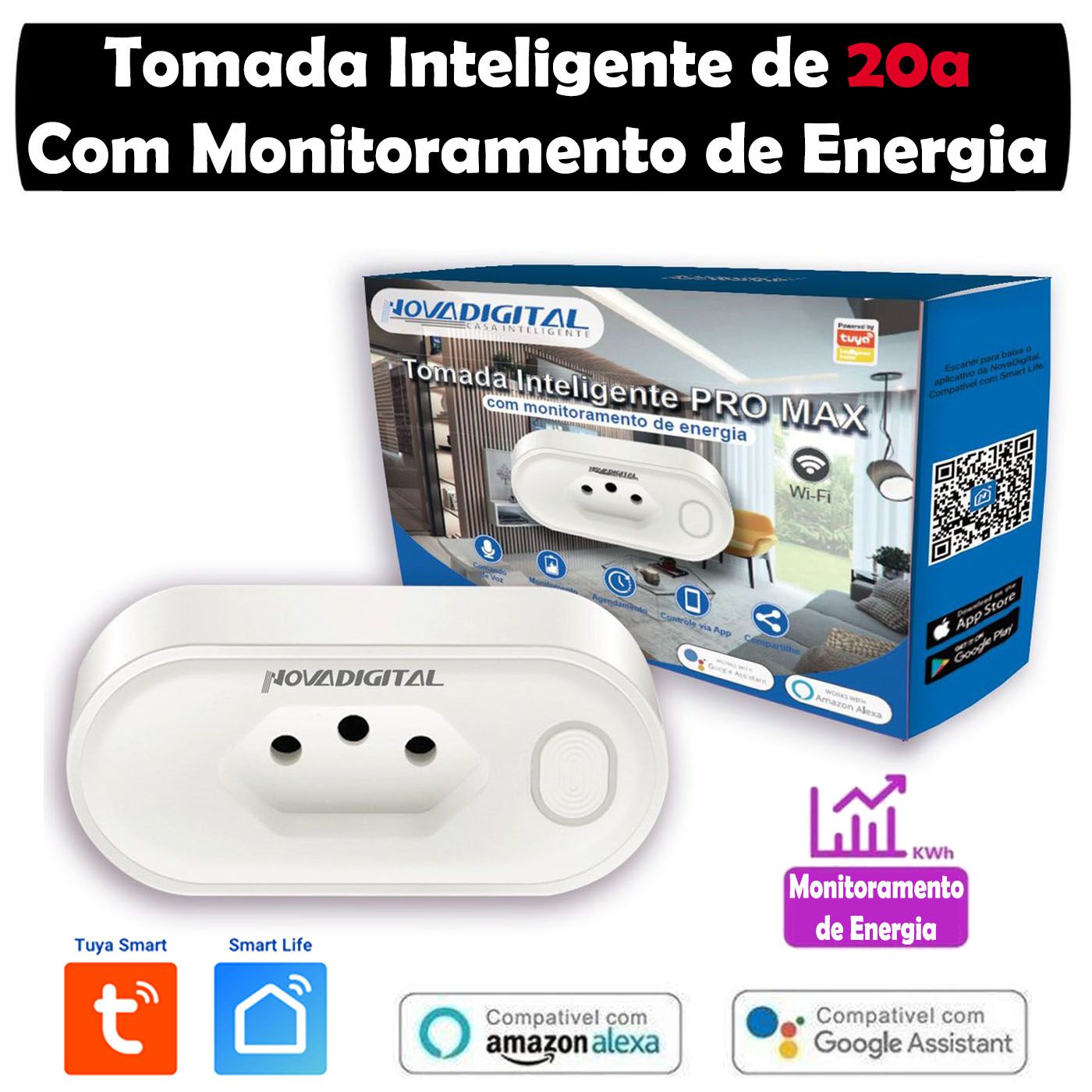 Tomada Inteligente Wifi de 20a Tuya Nova Digital com Monitoramento de  Energia - Loja Geek Smart - Automação Residencial