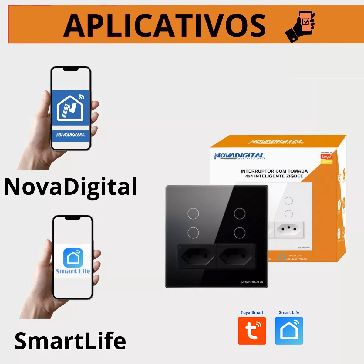 Interruptor Zigbee 4x4 de 4 Botões e 2 Tomadas de 10a Tuya Nova Digital ...