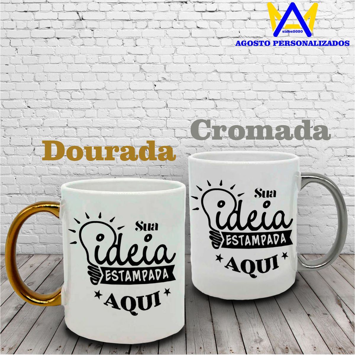 Caneca Porcelana Personalizada com sua ideia Alças Brancas e